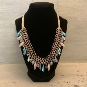 Beaded Chandelier Brass Chainmail Suede Statement Necklace Like New